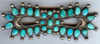 Striking Large Vintage Zuni Indian Silver And Multi Turquoise Pin Brooch