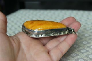 Antique 52gr Butterscotch Egg Yolk Natural Amber Pendant Vintage Silver 4