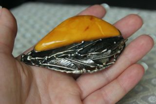 Antique 52gr Butterscotch Egg Yolk Natural Amber Pendant Vintage Silver 6