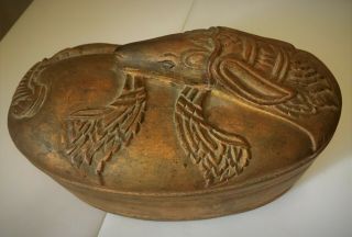 Carved Pegasus Kidney Shaped Covered Box gold w/ red interior (some say dragon?) 3