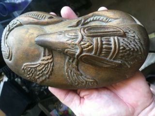 Carved Pegasus Kidney Shaped Covered Box gold w/ red interior (some say dragon?) 5
