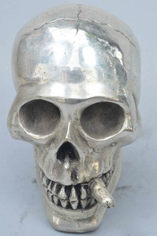 China Collectable Miao Silver Carve Humor Ghost Sukke Head Skoming Tibet Statue