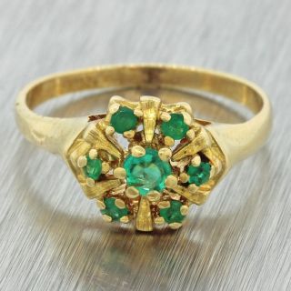 1970s Vintage Estate 18k Solid Yellow Gold.  28ctw Emerald Cluster Ring