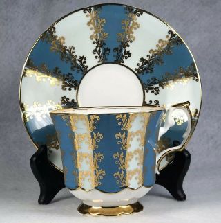 Vintage Elizabethan Tea Cup And Saucer Fine Bone China England 4461 Teal Blue