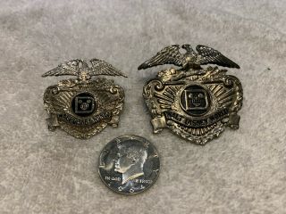 Two Vintage Walt Disney World Security Officer Hat Badge Engraved Sun Badge Co.