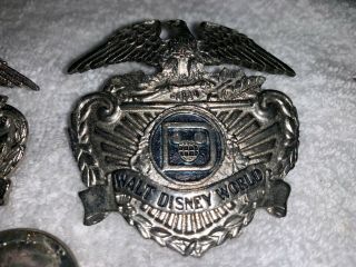 Two Vintage Walt Disney World Security Officer Hat Badge Engraved Sun Badge Co. 4