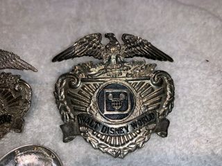 Two Vintage Walt Disney World Security Officer Hat Badge Engraved Sun Badge Co. 5