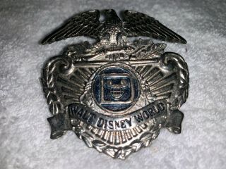 Two Vintage Walt Disney World Security Officer Hat Badge Engraved Sun Badge Co. 9