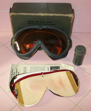 M - 1944 Us Military All Purpose Goggles N - 2 Wwii Dust Sun Wind Polaroid Box