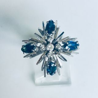 50’s Vintage Antique Art Deco Palladium Natural Sapphire Diamond Ring Size 7.  5