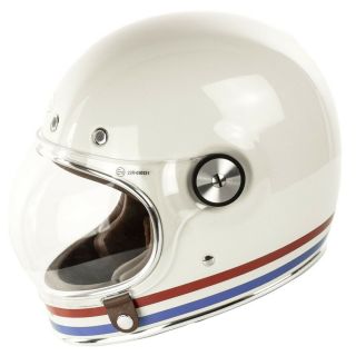 Bell Bullitt Classic Street Full Face Motorcycle Helmet Stripes Vintage White
