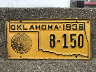 1936 Oklahoma State Exempt Police License Plate - Vintage Antique Patrol Trooper