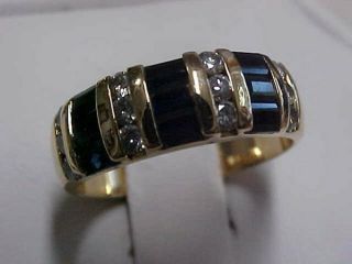 Estate Natural Deep Blue Sapphire & Diamond Band - Ring 14k Yellow Gold Sz7.  5