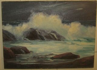 Vintage Winifred W Compton Crashing Waves Monhegan Island Maine Oil Painting