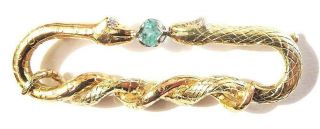 Vintage 14k Bi Color Gold 2 Snake Pin Diamond Emerald Serpent Brooch Estate 10 G