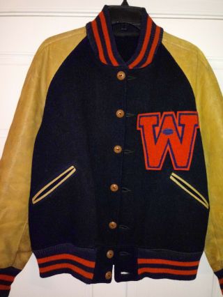 Very Rare Vintage Lowe & Campbell Letterman Jacket Leather,  Wool,  Football