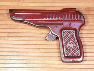 1970s Vintage Makarov Pm Tin Toy Pistol Very Rare Red Color Ussr Soviet Era