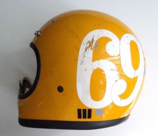 Vintage 1975 Bell Moto Star 3 Yellow 69 Motorcycle Helmet Size 7 3/8 59