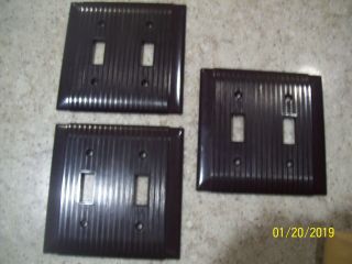 3 Vintage Uniline Hubbell Brown Ribbed 2 Gang Switch Wall Plate Cover Bakelite