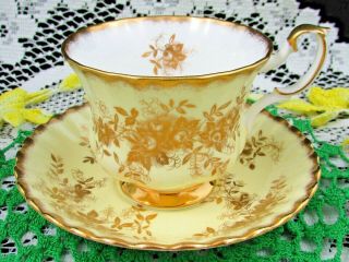 Royal Albert Vintage Series Gold Gilt Roses Yellow Tea Cup And Saucer