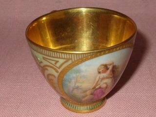 Antique 19th C Royal Vienna Beehive Mark Demitasse Maiden Girl Small Gilded Cup