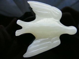 Small Vintage Carved Pale Green Jade Pecking Dove Bird Pigeon Real Stone