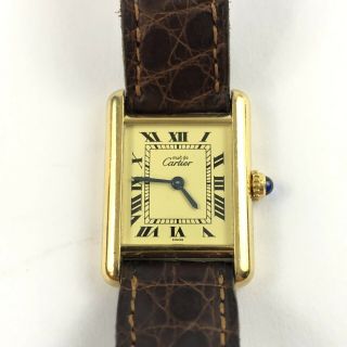 Vintage Elegant Must De Cartier Vermiel Tank Ladies Watch 18k Gold Plated (read)