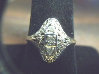 Antique Vintage 1920’s Art Deco 14k White Gold Filigree Diamond Ring Estate Piec