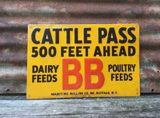 Cattle Crossing Metal Sign Cow Pass Bb Poultry Feed Dairy Buffalo Vintage