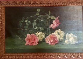 G.  Hollyer Antique Rose Oil Painting Listed Artist Appraisal and $2200.  00 6