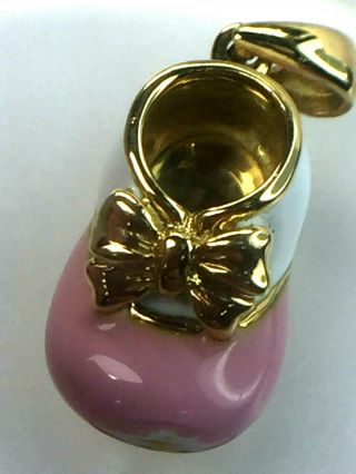 LOVELY heavy 18K yellow gold White & Pink Enamels MARY JANE SHOE.  9.  0gm. 2