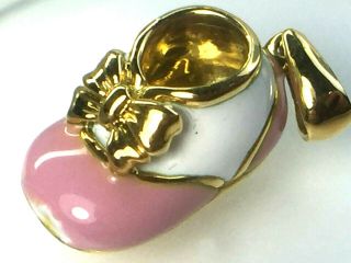 LOVELY heavy 18K yellow gold White & Pink Enamels MARY JANE SHOE.  9.  0gm. 6