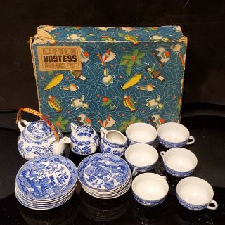 Vintage Little Hostess Tea Set 21 Pc In Ob Lid Graphics
