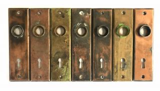 Antique Door Knob Back Plate 5 3/8 " X 1 1/2 " Key Hole Pressed Metal Backplate