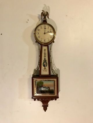 Large 42” Antique Weight Driven Waltham Mahogany Banjo Wall Clock