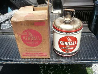 Vintage Kendall The 2000 Mile Oil 5 Gallon Can In Cardboard Box