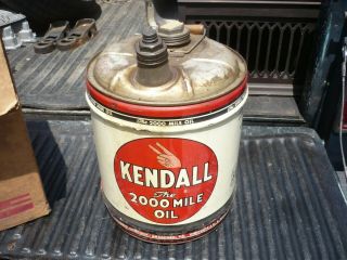 Vintage Kendall The 2000 Mile Oil 5 gallon can in cardboard box 5