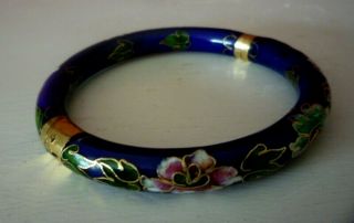 Cobalt Blue Vtg Chinese Export Hinged Cloisonne Bangle Bracelet