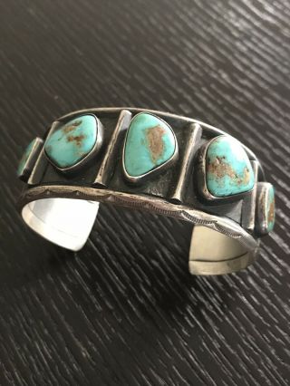 Vintage American Indian Silver Turquoise Bracelet Cuff Signed