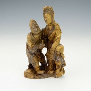Antique Chinese Softstone Oriental Lady & Man Figure - Slight Damage But Lovely
