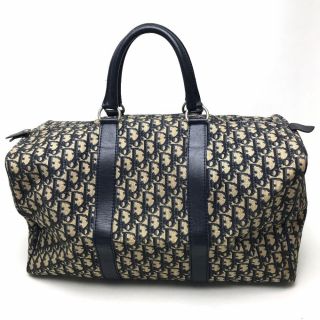 Authentic Christian Dior Trotter Vintage Hand Bag Travel Bag Navy Canvas/leather