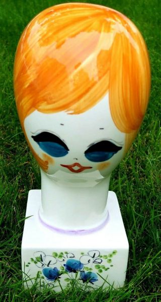 Vtg 1960 ' s Hand Painted ITALIAN Ceramic Pottery HAT STAND,  Wig - Head COOP 2