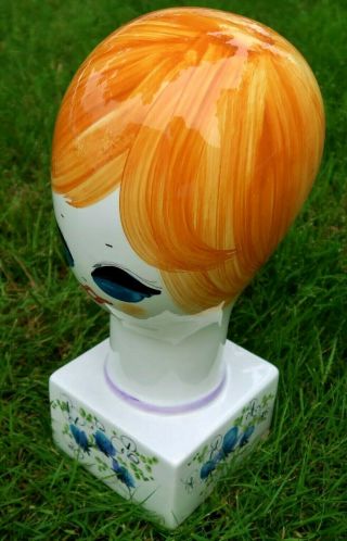 Vtg 1960 ' s Hand Painted ITALIAN Ceramic Pottery HAT STAND,  Wig - Head COOP 6