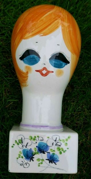 Vtg 1960 ' s Hand Painted ITALIAN Ceramic Pottery HAT STAND,  Wig - Head COOP 7