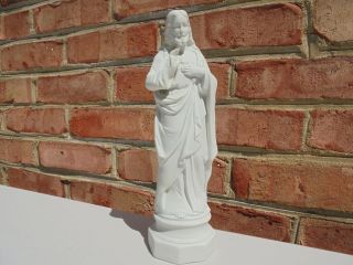 Old Antique Bisque Porcelain Jesus Christ Sacred Heart Figure 10 3/8 "