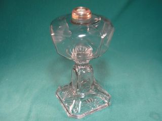 Antique Eapg Kerosene Oil Lamp Starburst Diamond Pattern Square Pedestal Foot