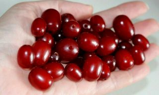 Loose Cherry Amber Bakelite Beads For Re - Thread.  Barrel Shape.
