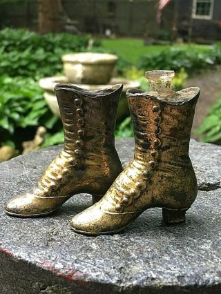 Antique Victorian Miniature Brass Boot Shoe Glass Perfume Bottle,  Exra Boot
