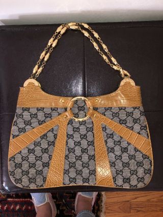 Vintage Gucci Gray Canvas Shoulder Bag