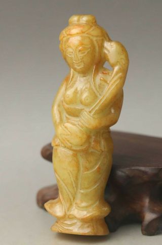 Chinese Old Natural Jade Hand - Carved Statue Buddha Pendant 2.  9 Inch